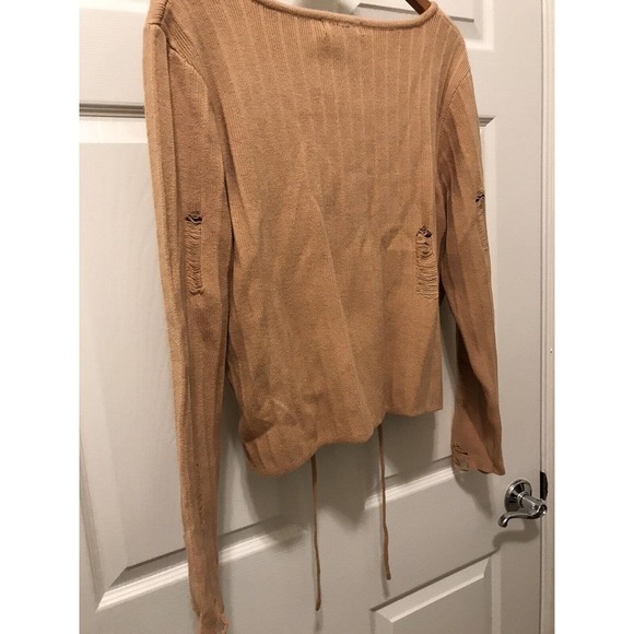 Sexy Distressed Sweater Plus 2X, Light Gold Mustard, Low Cut - Picture 7 of 16